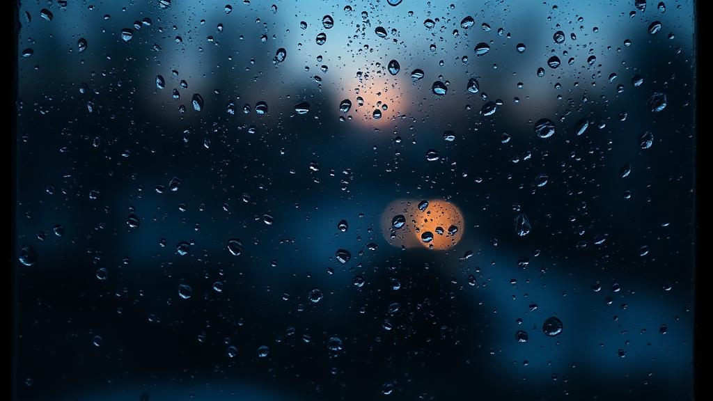 Heavy condensation droplets on a cold window pane